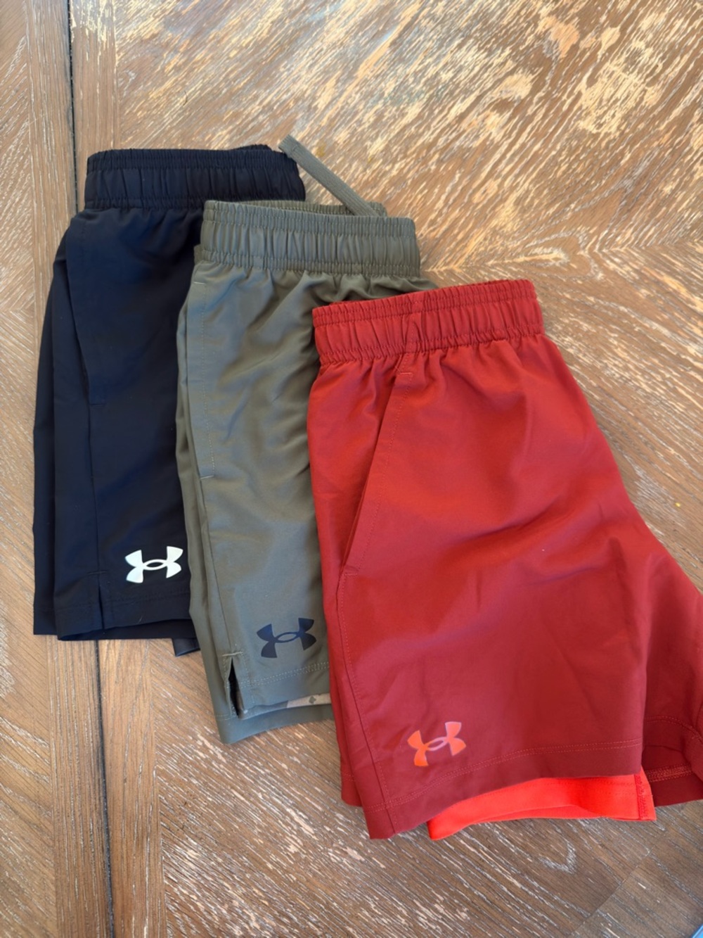 Under Armour Boy’s Running Shorts - Black, Olive, Red (3-Pack)